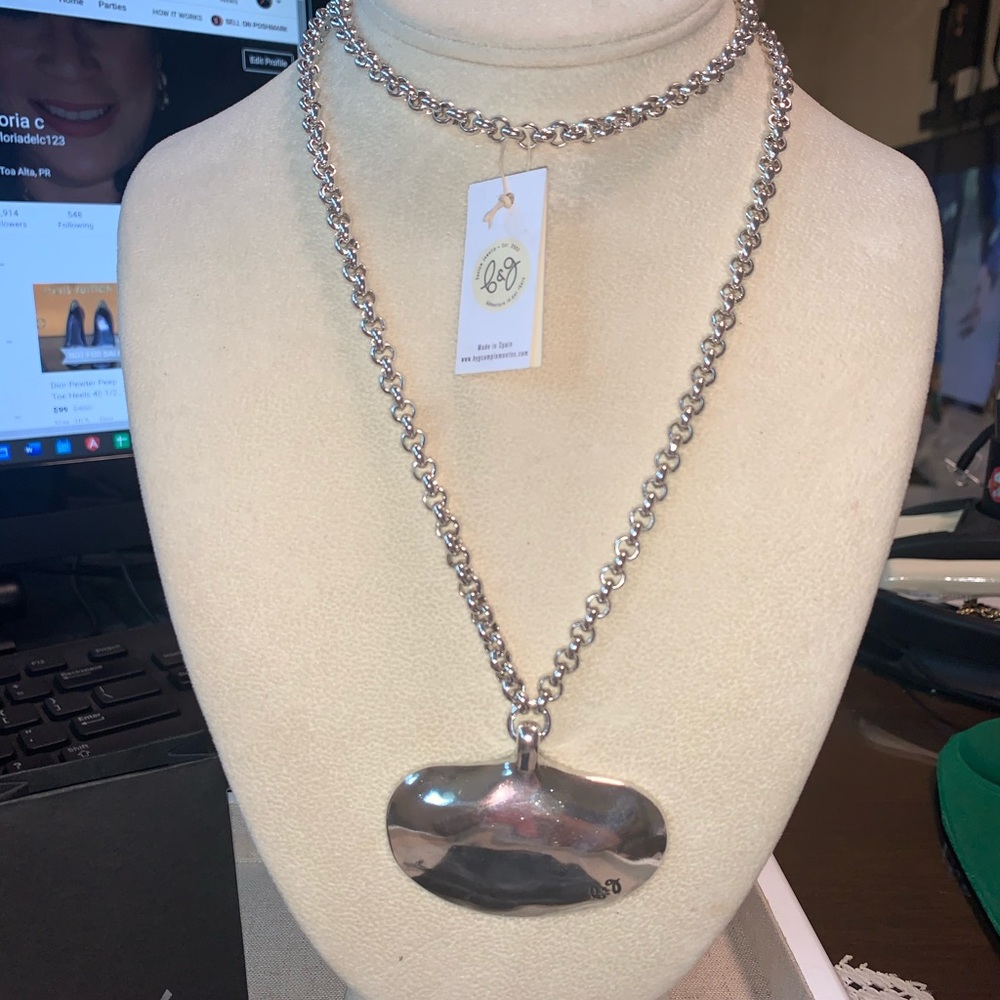 🔥B&G Silver 32” Long Chain w Spoon Pendant